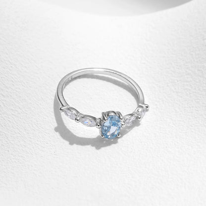 Sea Blue Oval CZ Party Ring