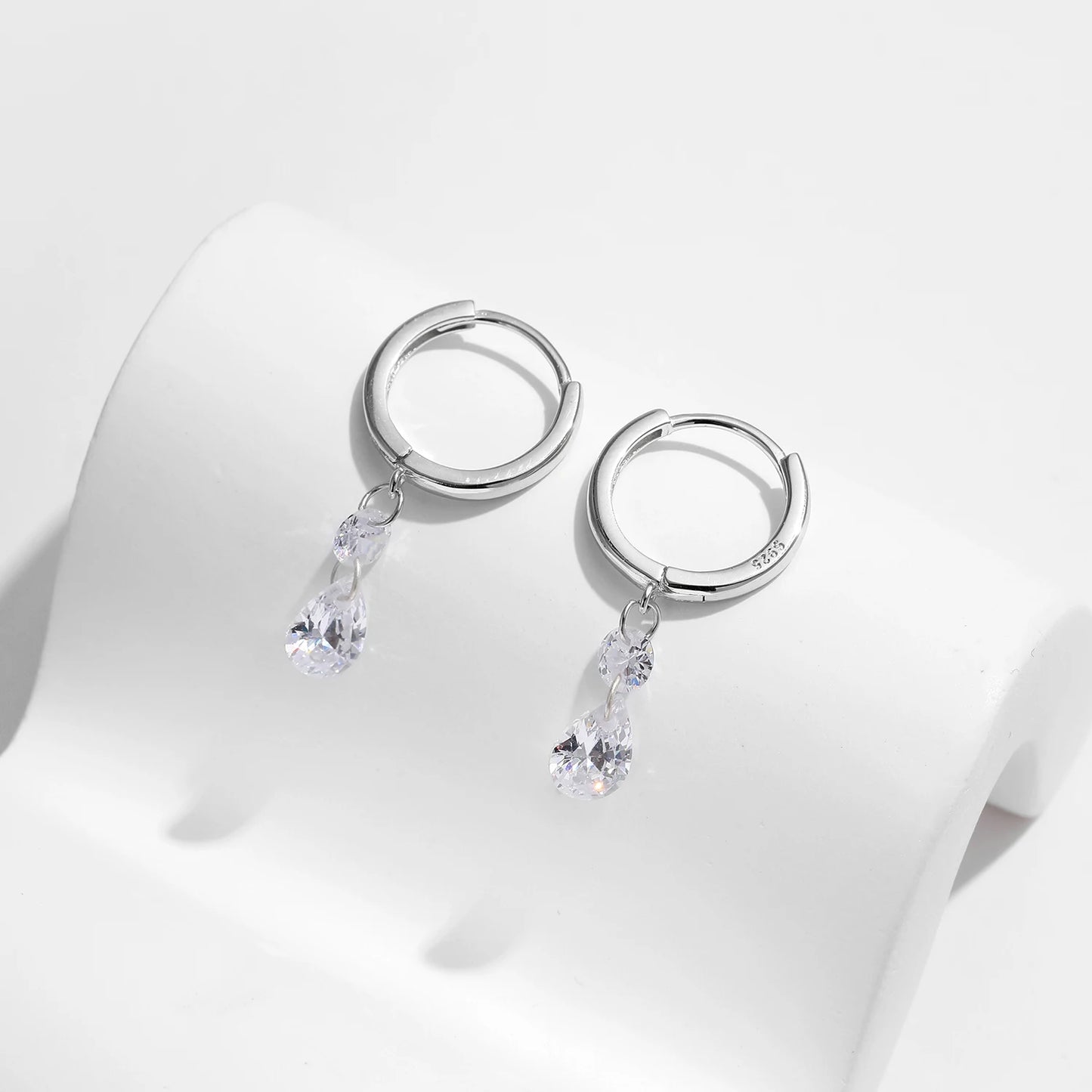 Sterling Silver Water Drop Hoop Earrings