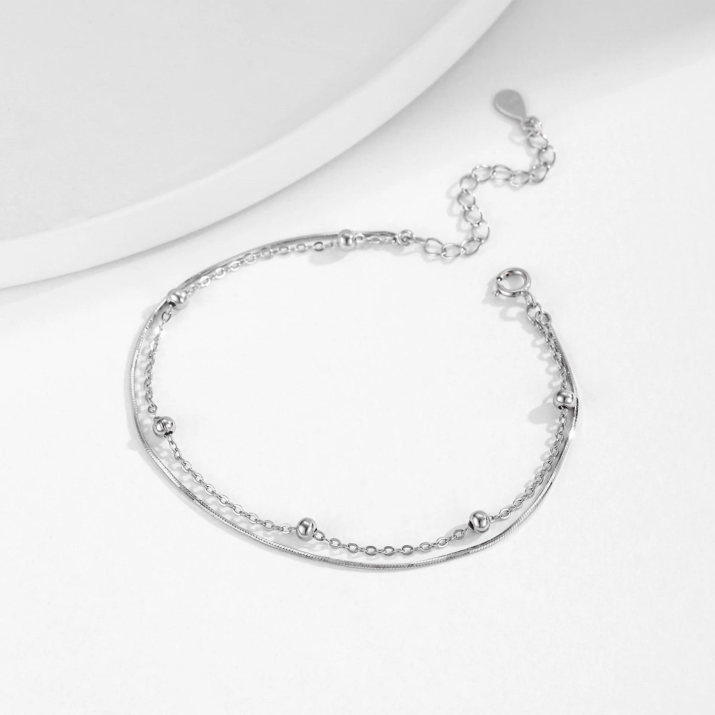 Sterling Silver Double Layer Snake Chain Bracelet