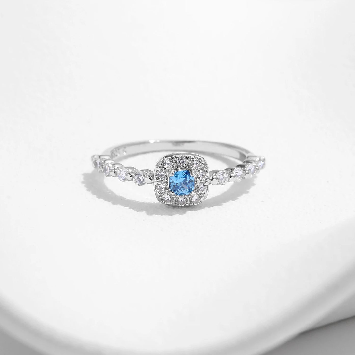 Square Blue Zirconia Silver Ring