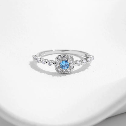 Square Blue Zirconia Silver Ring