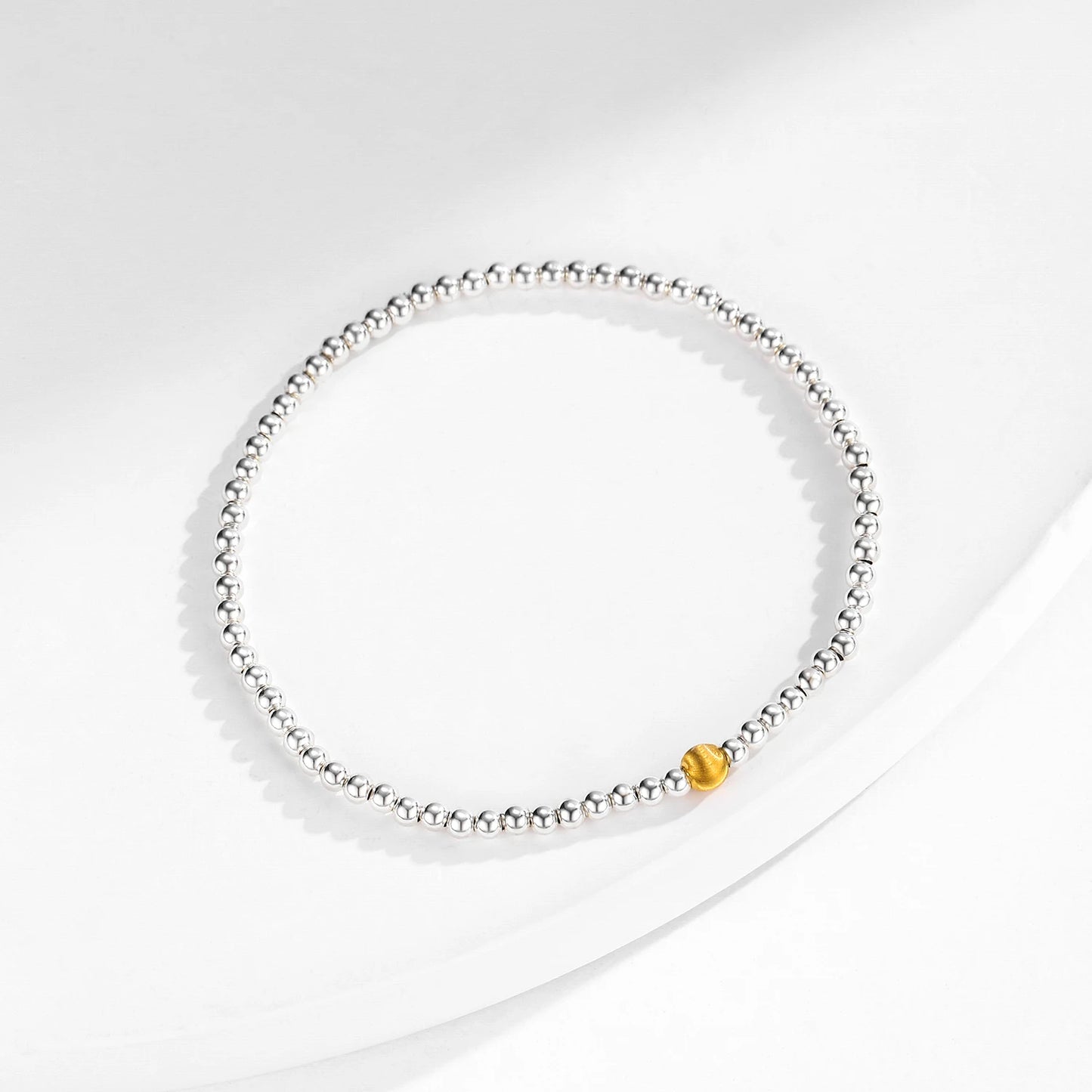 Sterling Silver Golden Bead Stackable Bracelet – Chic Everyday Jewelry