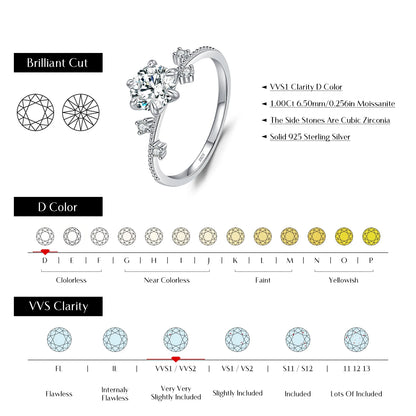 1CT Moissanite Flower Six Claws Ring – 925 Sterling Silver