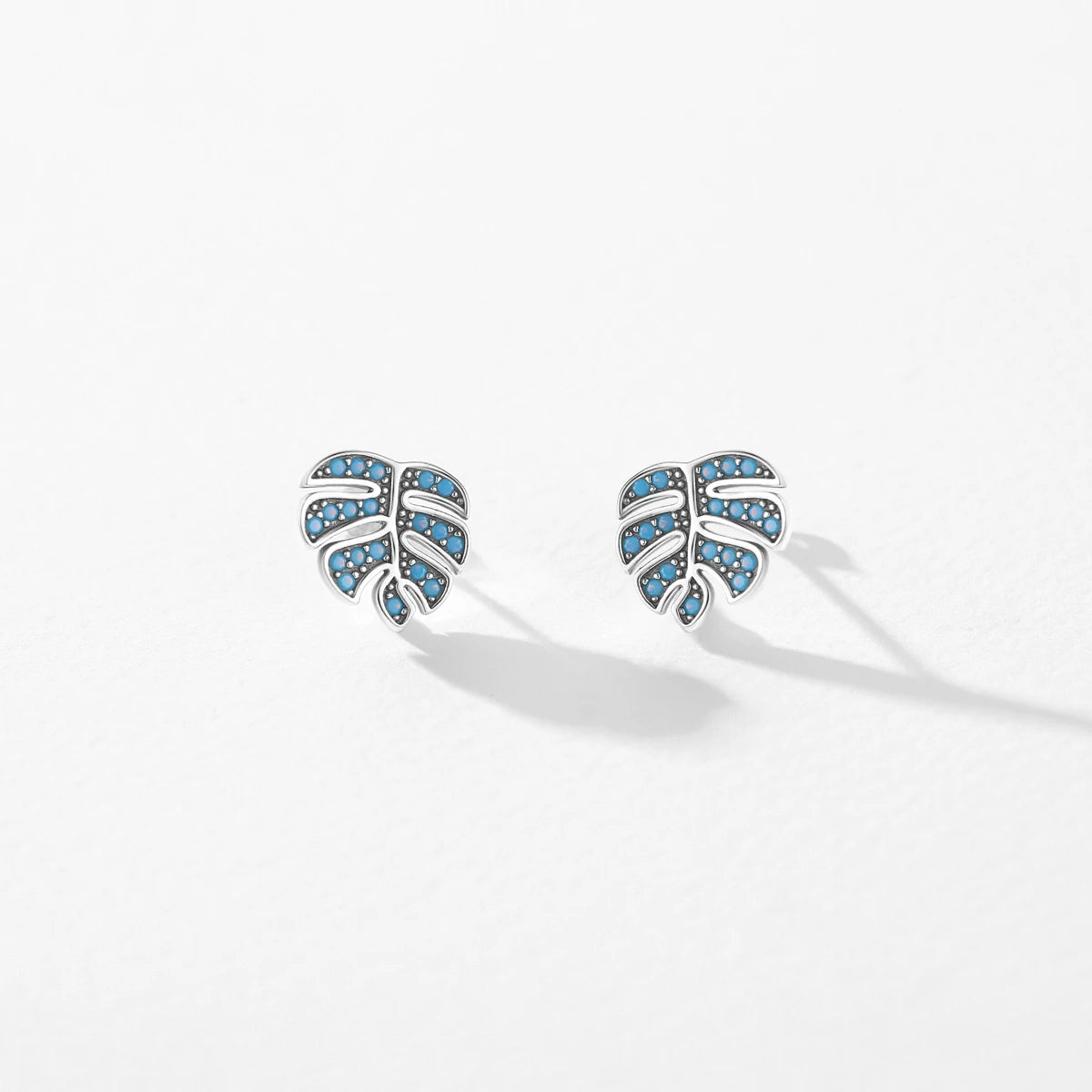 Vintage Blue Turquoise Leaf Stud Earrings