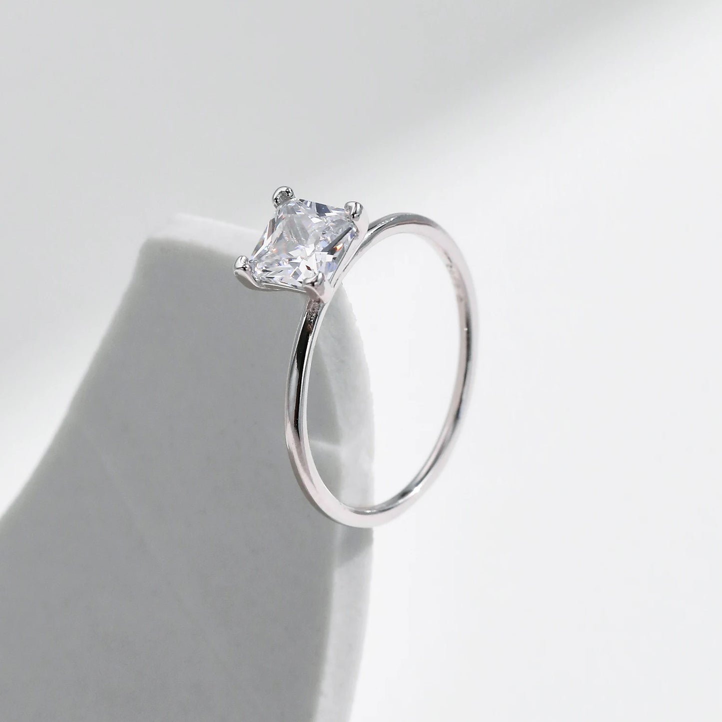 Minimalist Princess Cut CZ Sterling Silver Ring