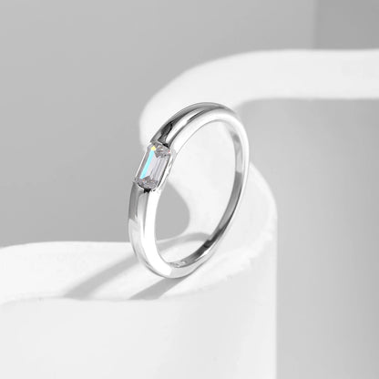 Simple Rectangle Zircon Stackable Ring