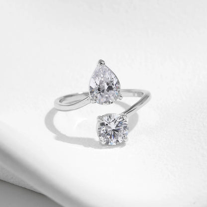 Sparkling Round & Water Drop CZ Line Ring