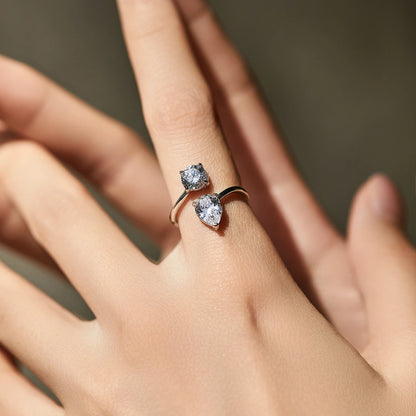 Sparkling Round & Water Drop CZ Line Ring