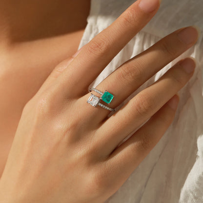 Sterling Silver Sparkling Square CZ Paraiba Tourmaline Ring