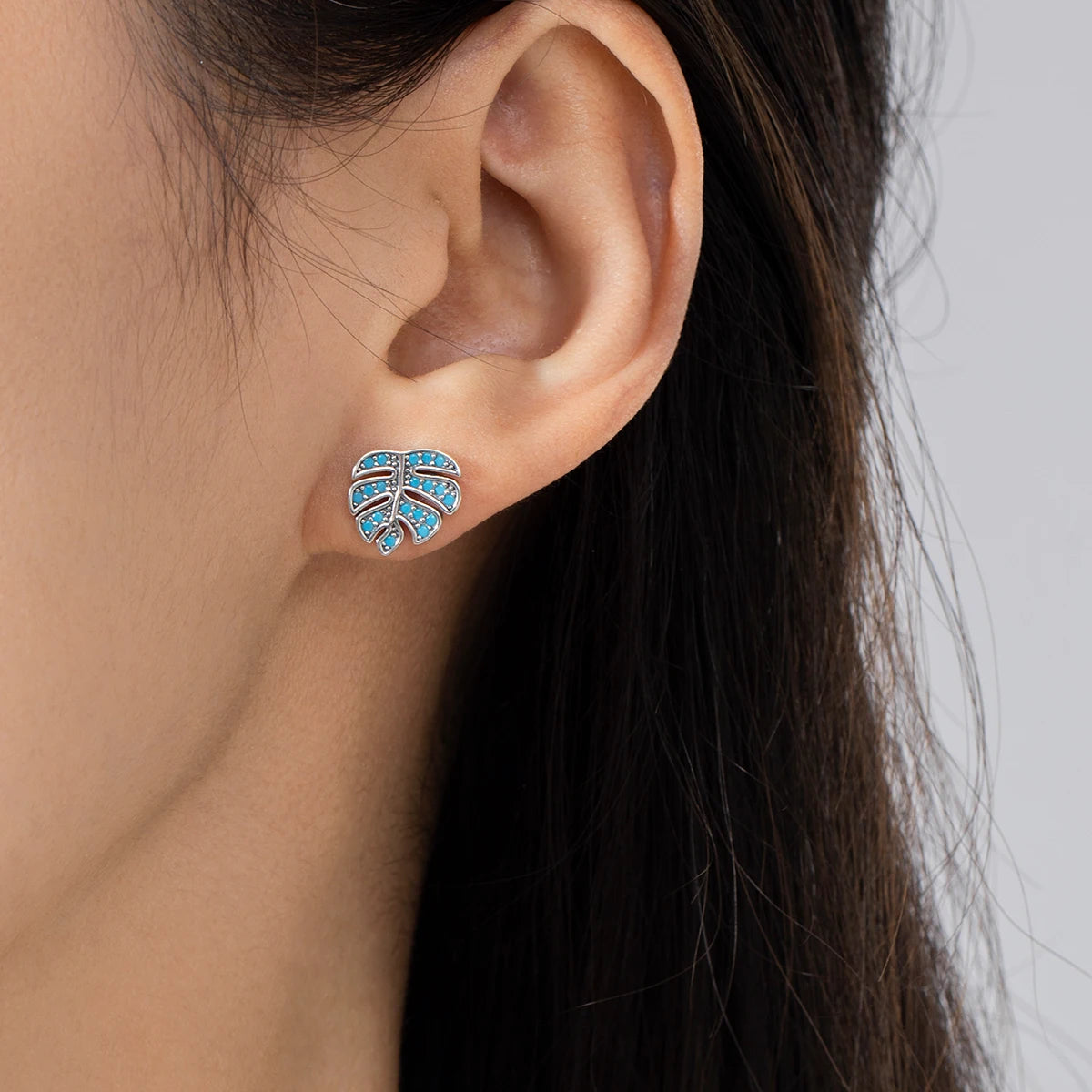 Vintage Blue Turquoise Leaf Stud Earrings