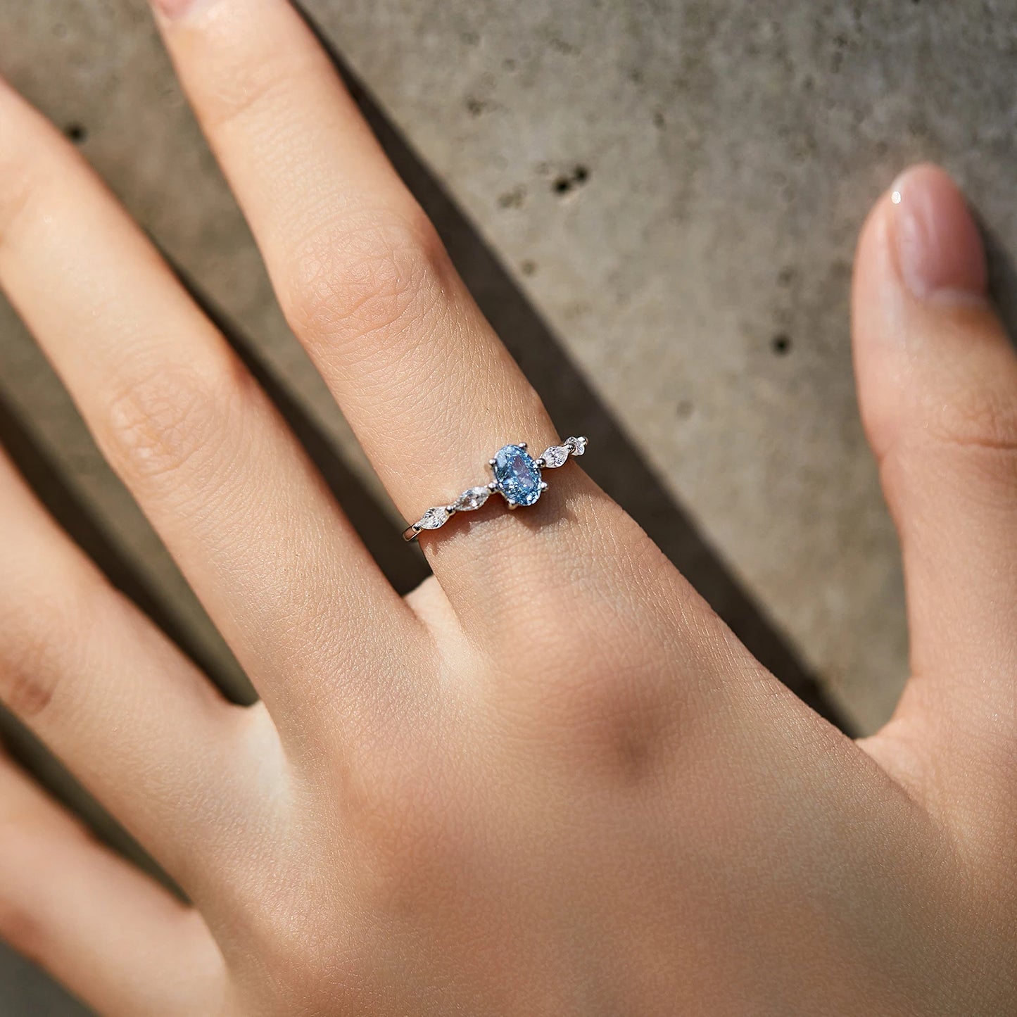 Sea Blue Oval CZ Party Ring