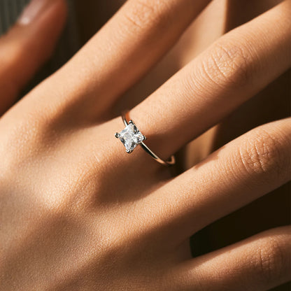 Minimalist Princess Cut CZ Sterling Silver Ring