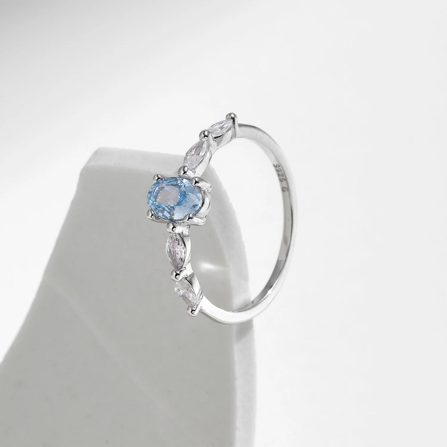 Sea Blue Oval CZ Party Ring