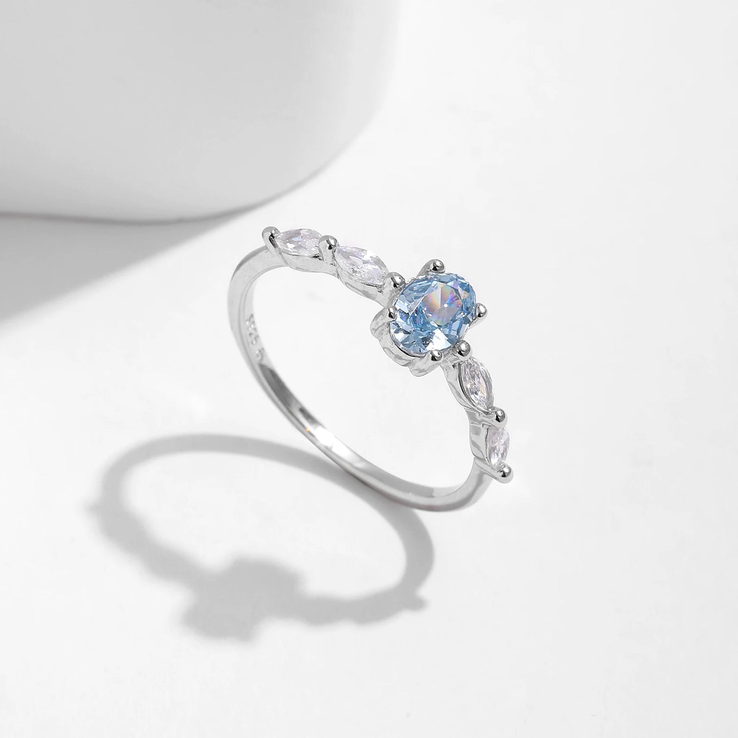 Sea Blue Oval CZ Party Ring