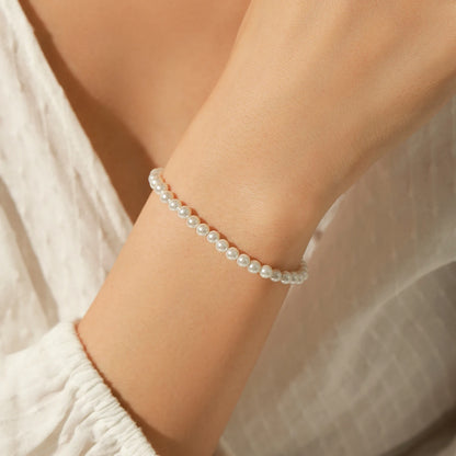 Elegant Sterling Silver Stackable Shell Pearl Bracelet – Fine Jewelry Gift