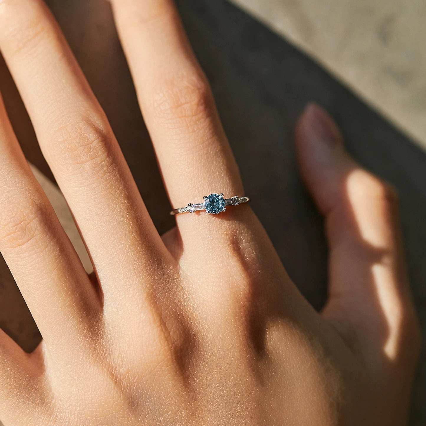 Light Blue CZ Classic Ring