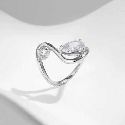 Sterling Silver Irregular Line CZ Ring