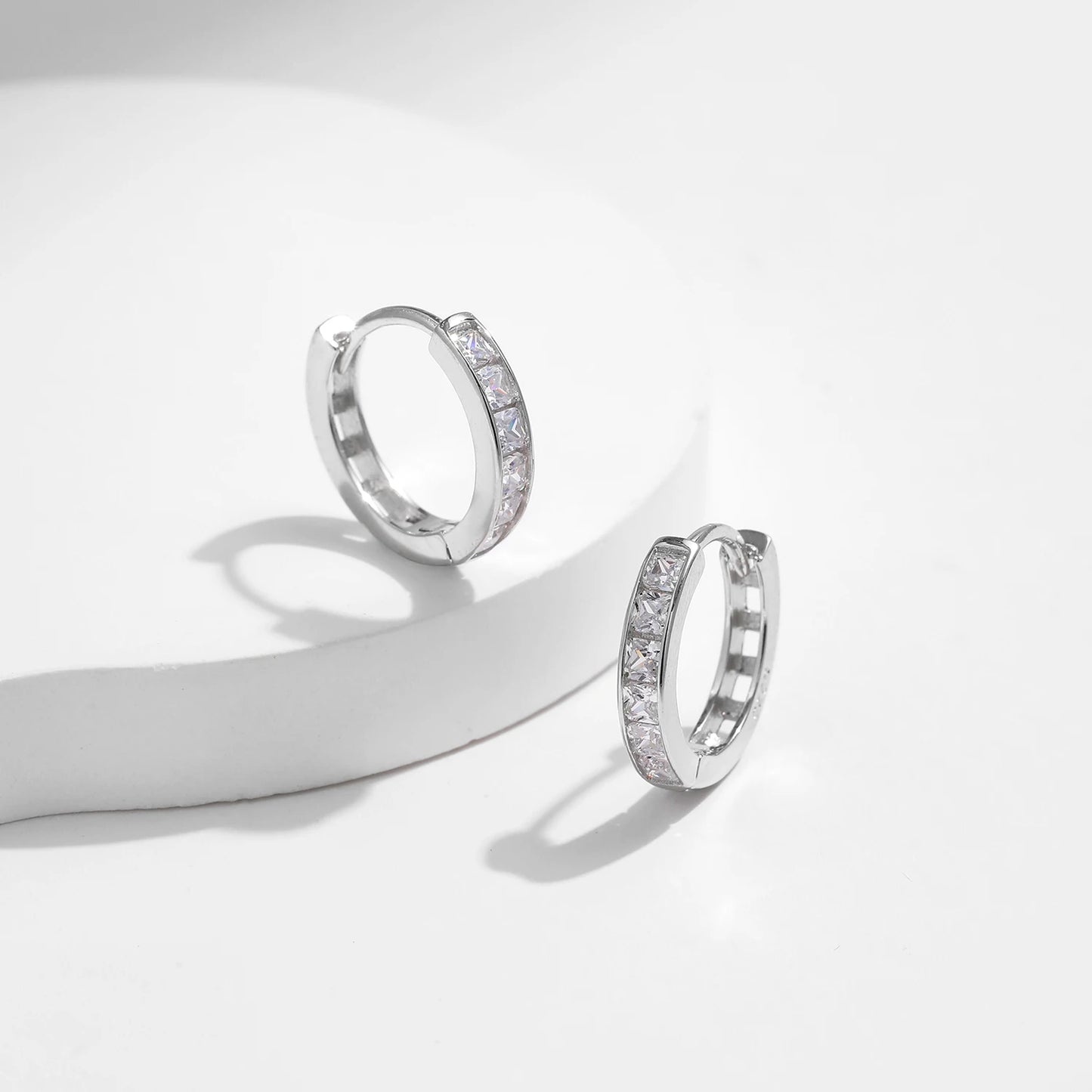 Sparkling Square CZ Hoop Earrings