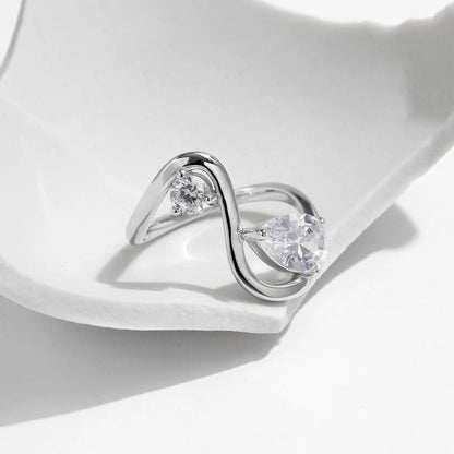 Sterling Silver Irregular Line CZ Ring