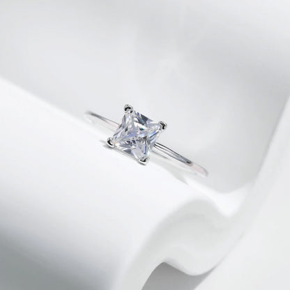 Minimalist Princess Cut CZ Sterling Silver Ring