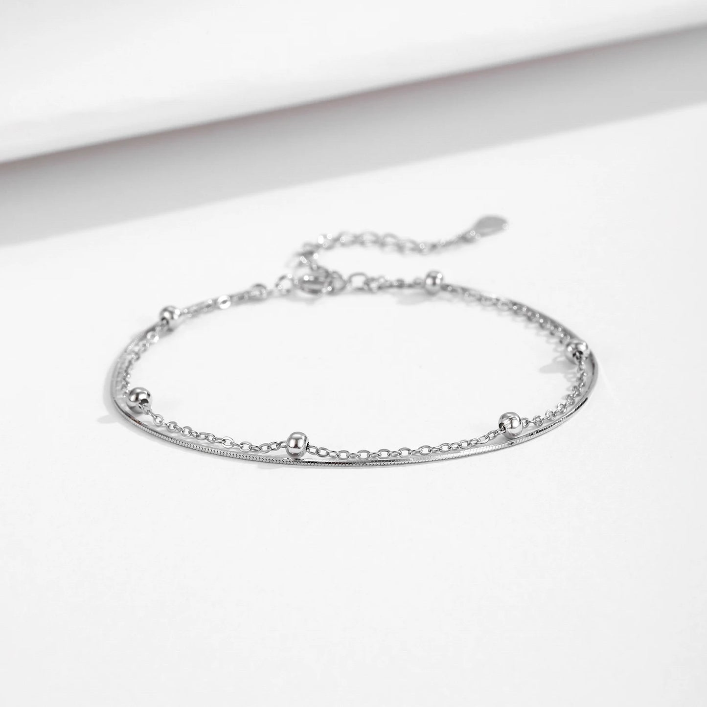 Sterling Silver Double Layer Snake Chain Bracelet