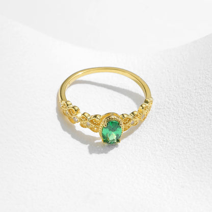 Vintage Green Oval CZ Lace Ring