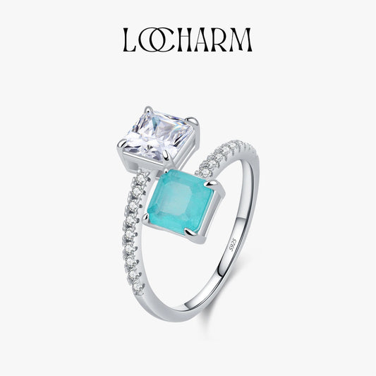 Sterling Silver Sparkling Square CZ Paraiba Tourmaline Ring