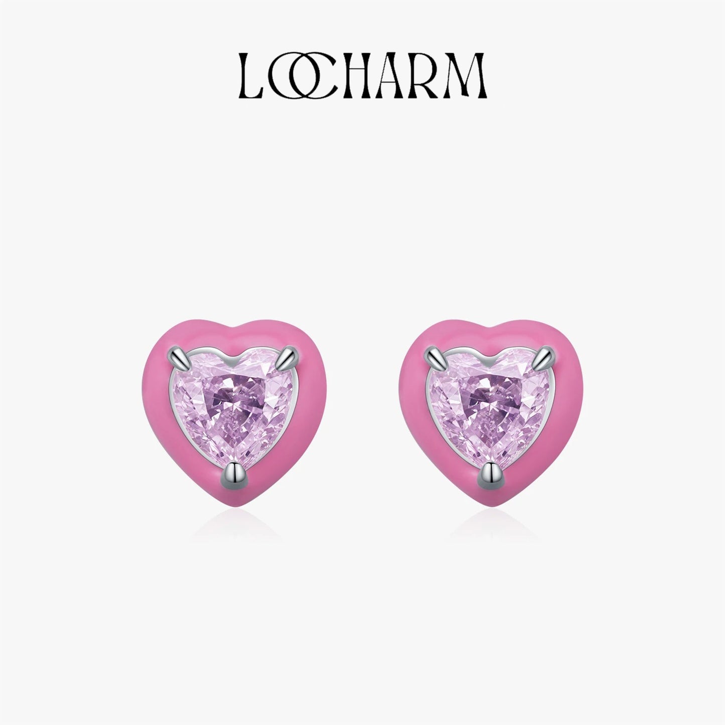 Sterling Silver Pink Heart Ice Cut Zircon Earrings