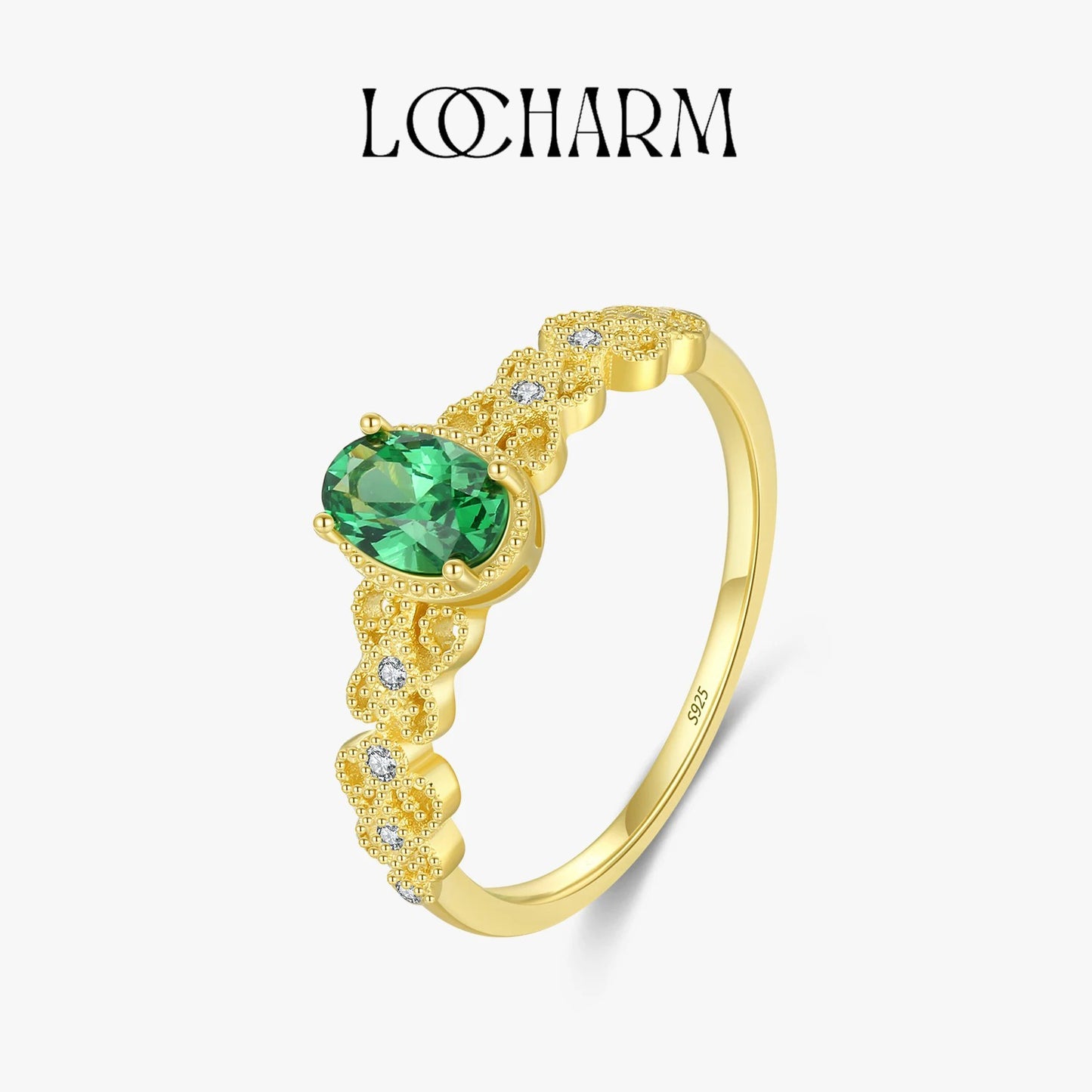 Vintage Green Oval CZ Lace Ring