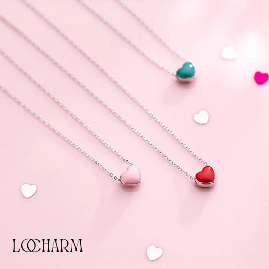 Sterling Silver Enamel Hearts Pendant Necklace