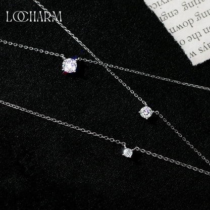 Sterling Silver Geometric Zircon Pendant Necklace