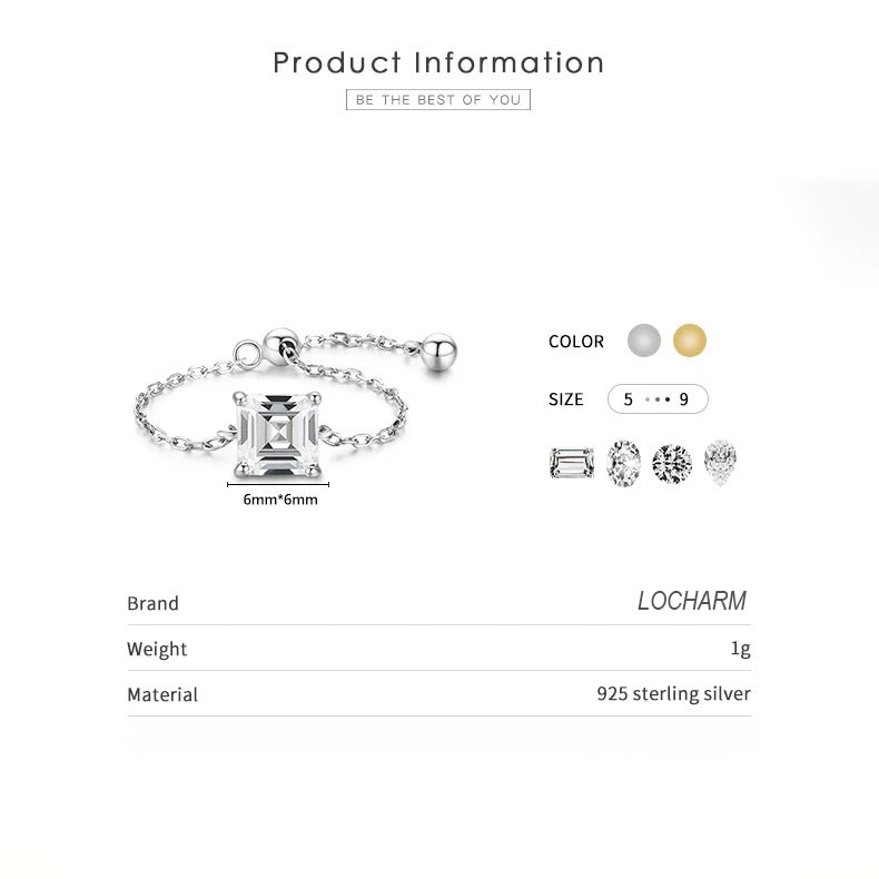 Sterling Silver Clear CZ Link Chain Ring