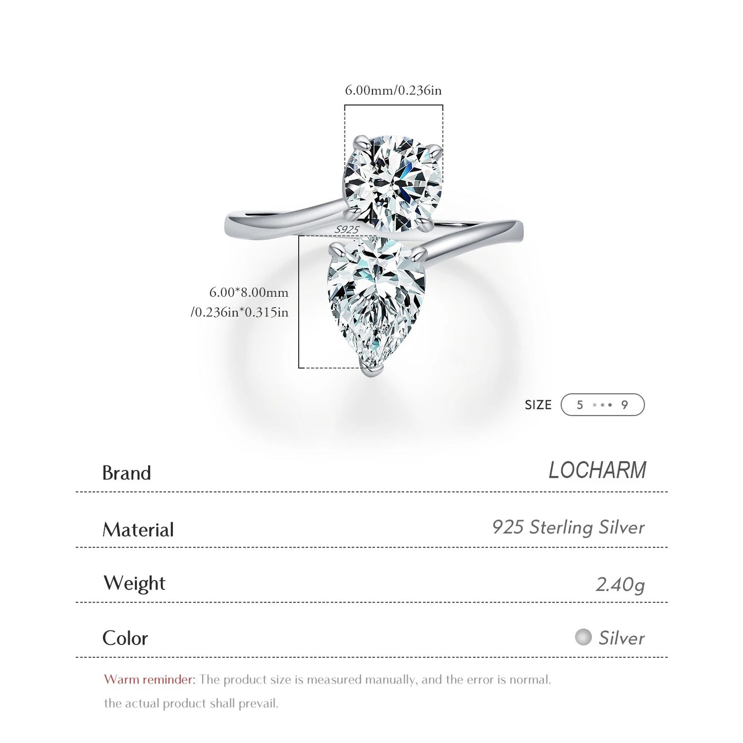 Sparkling Round & Water Drop CZ Line Ring